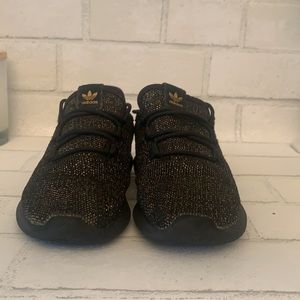 Adidas 11.5 black and gold glitter tubular knit